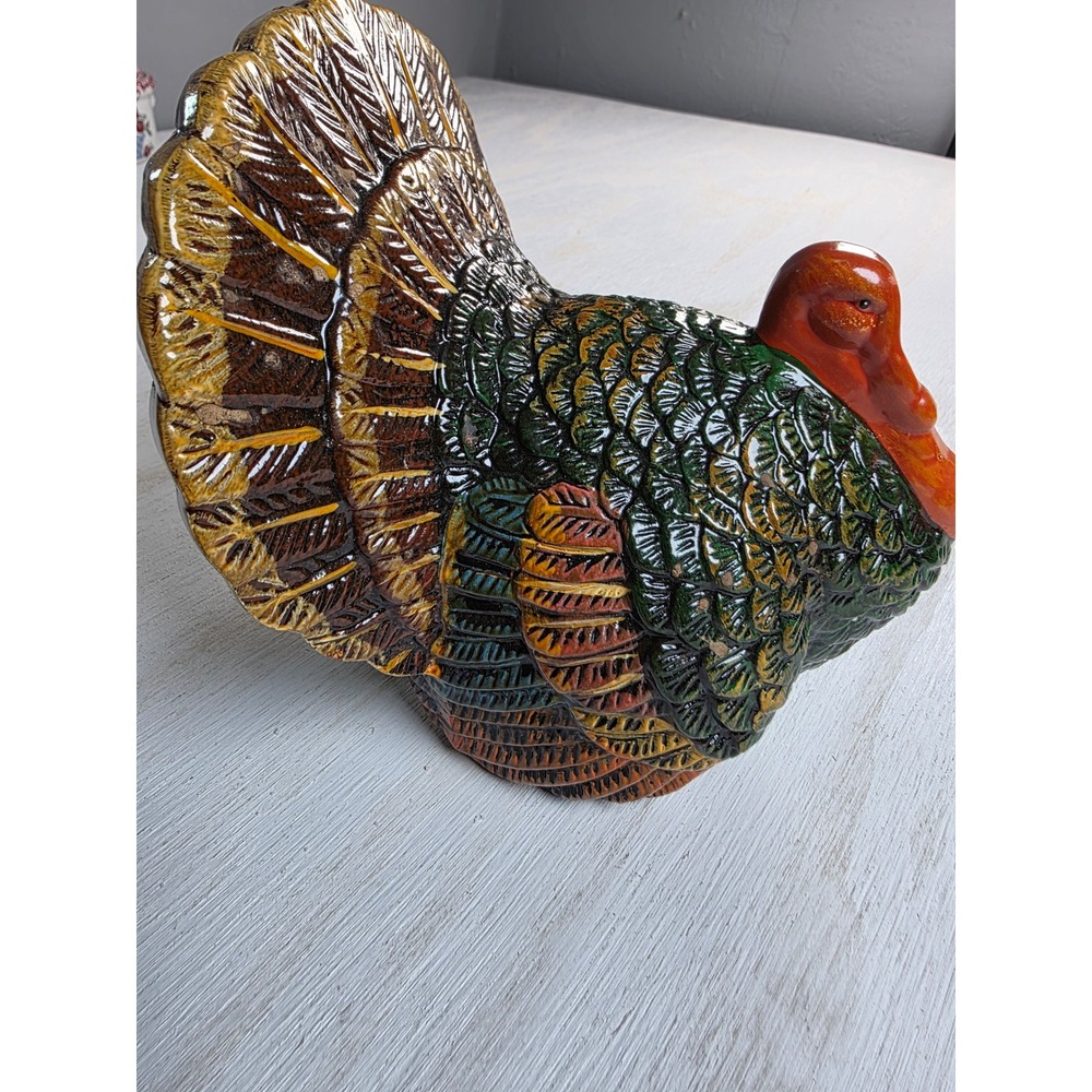 Vintage Ceramic Turkey Figurine Thanksgiving Decor Cottagecore Harvest Glossy
